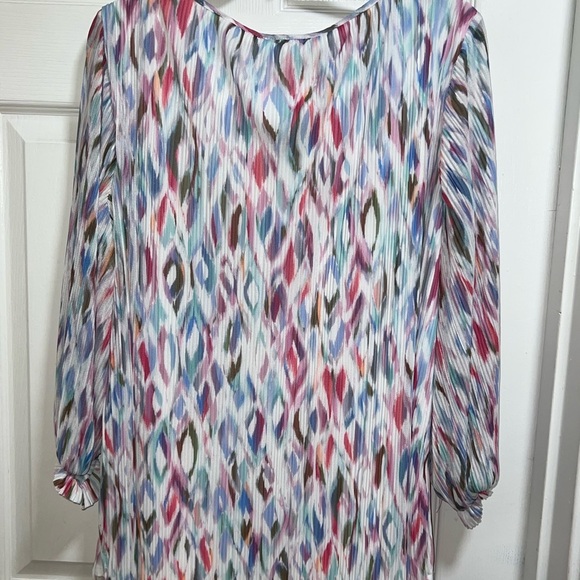 Slim Factor by Investments Womens M Tie Dye Print Long Sleeve Blouse Top - Picture 2 of 3